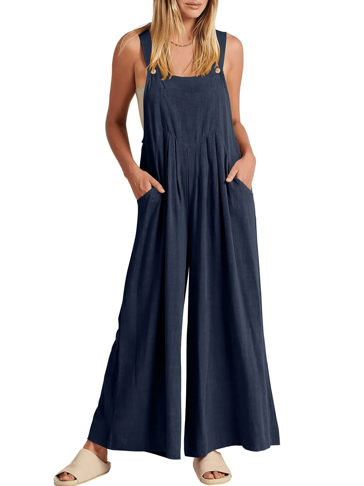✨Sleeveless Wide Leg Jumpsuit with Pockets