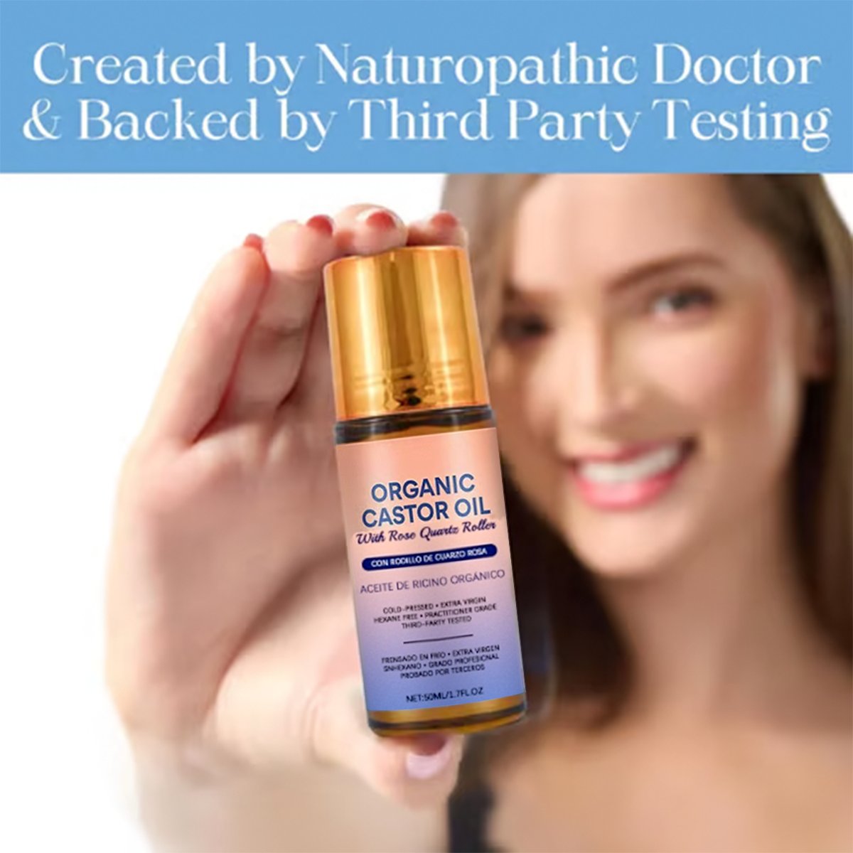 🏆#1 Best Seller ⏰Organic Golden Castor Oil Roll-On with Rose Quartz