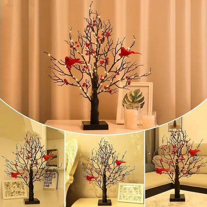 ✨Piece Set of Vintage Glowing Tree with Cardinals, Berries