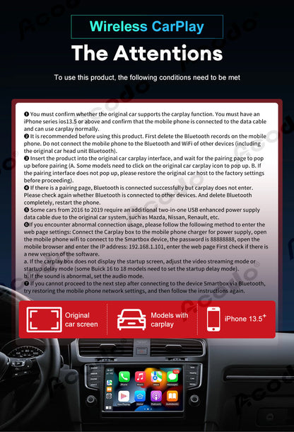 Wired to wireless Carplay wireless transmission adapter