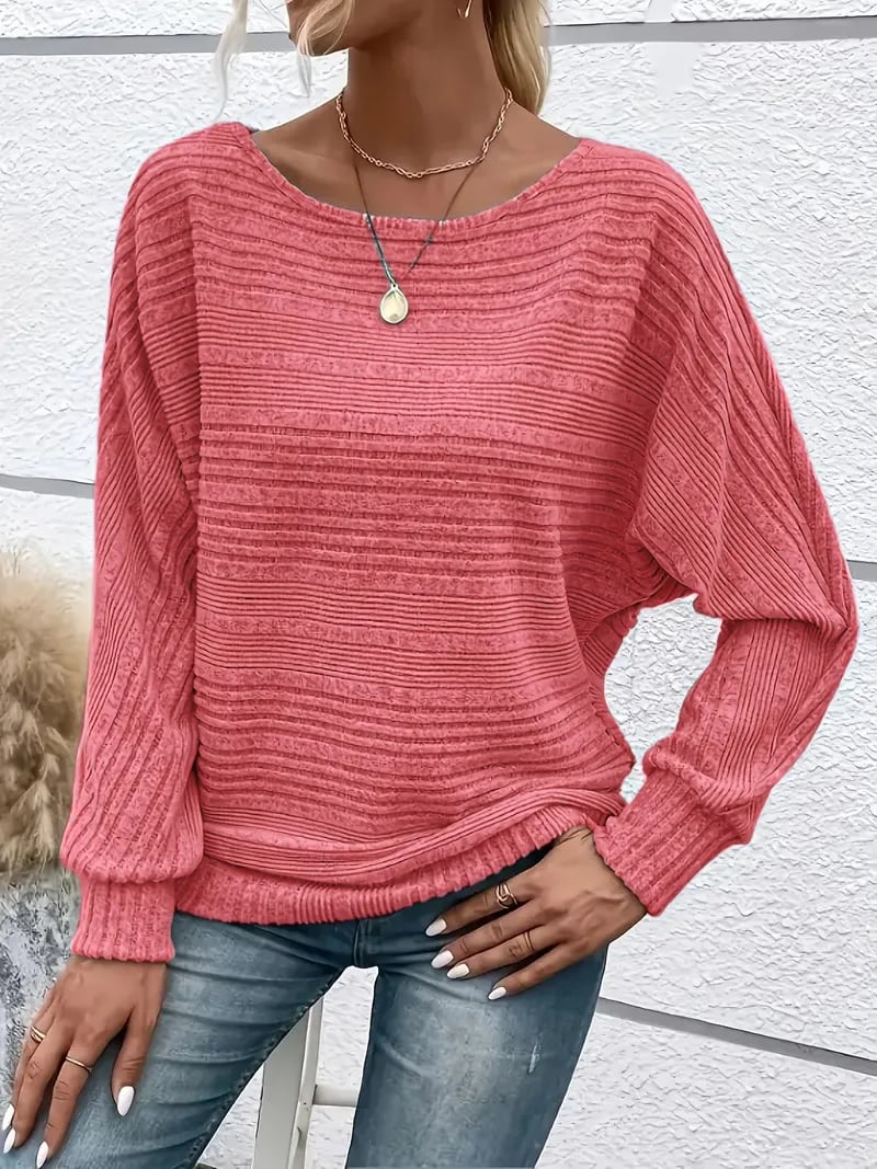 ⏰Women's Soft Solid Batwing Sleeve Pullover Long Sleeve Top