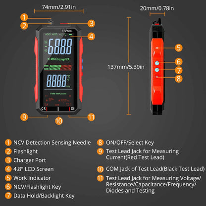 ⚡USB Rechargeable Digital Multimeter🔋– 6000 Counts, Large Color Screen & Backlight! 🛠️🔌