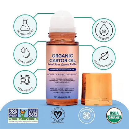 🏆#1 Best Seller ⏰Organic Golden Castor Oil Roll-On with Rose Quartz